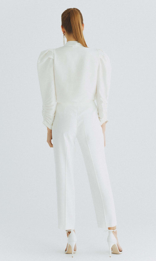 Roman White Tapered Front-Pleat Pant. 3