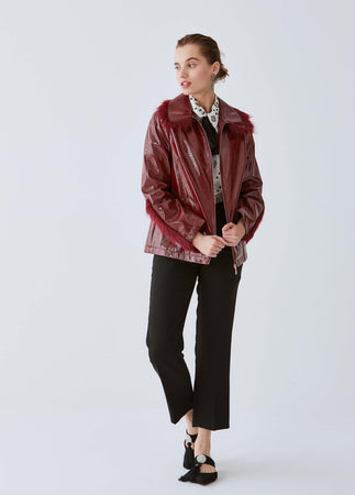 Roman Fur Trim Patent Leather Jacket. 1