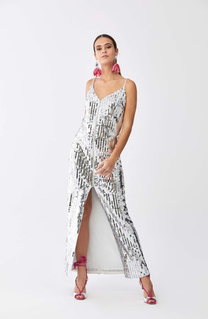 Roman Sultry Silver Sequined Gown. 1