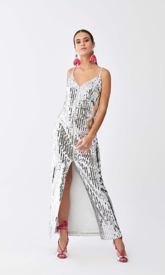 Roman Sultry Silver Sequined Gown. 1