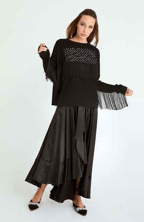 Roman Embellished Fringe Trim Crewneck. 1