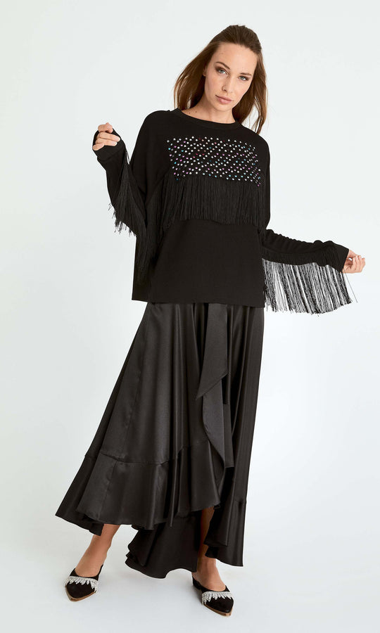 Roman Embellished Fringe Trim Crewneck. 1