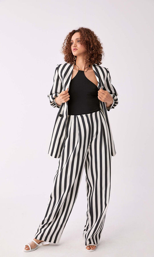 Roman B&W Striped Wide Leg Pant. 1