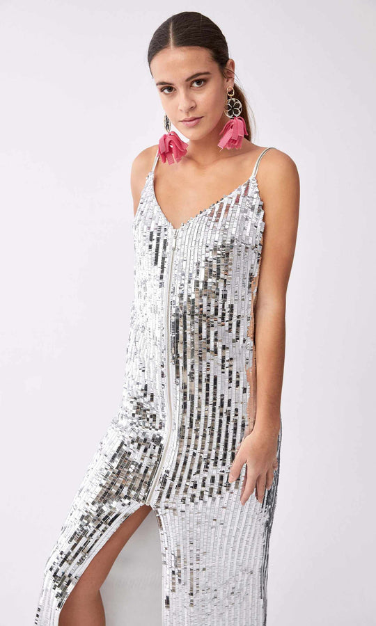 Roman Sultry Silver Sequined Gown. 5