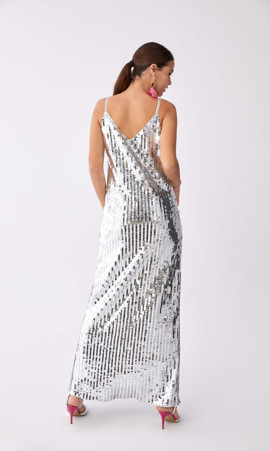 Roman Sultry Silver Sequined Gown. 2