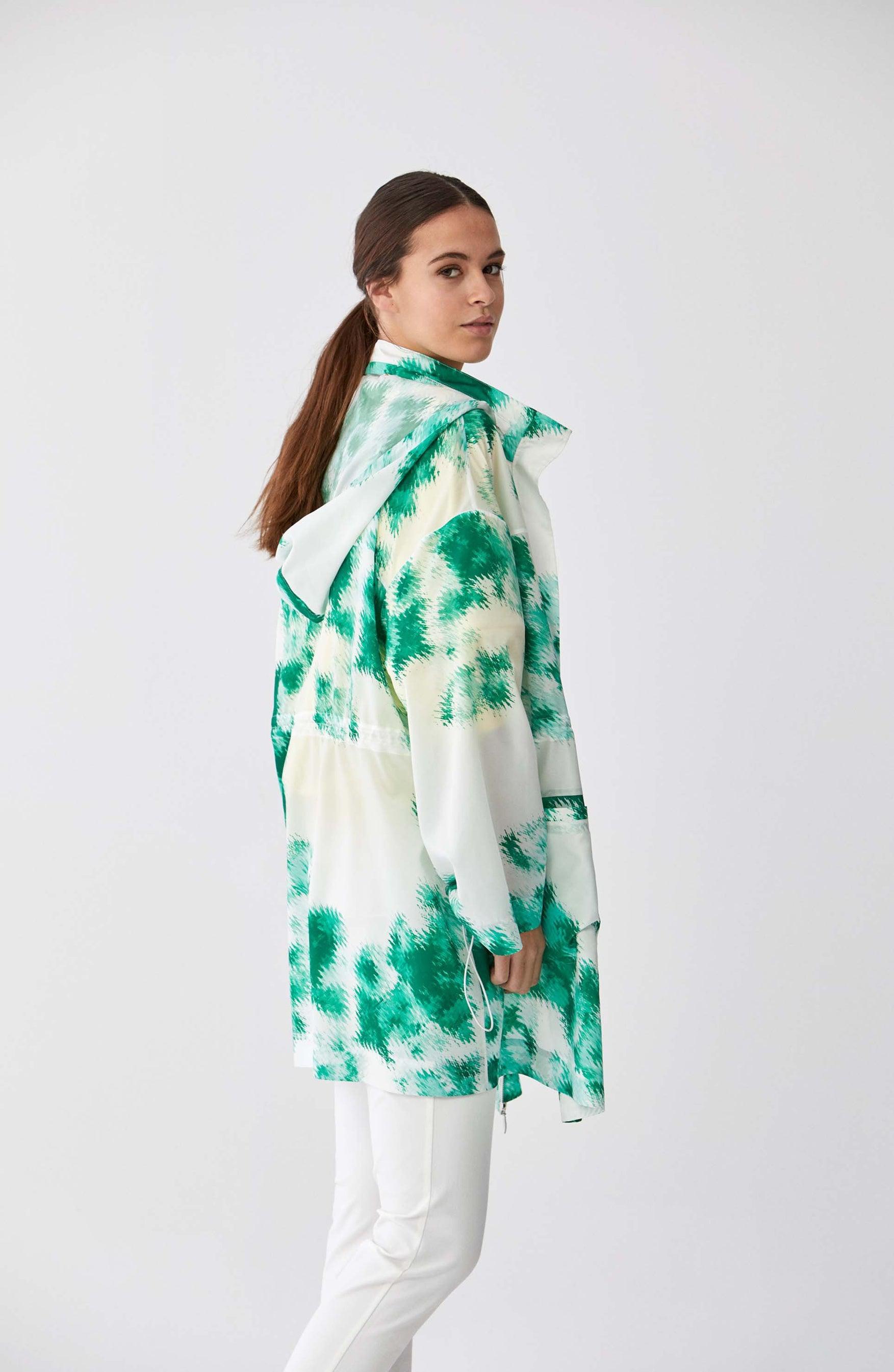 Roman Botanic-Pixel Longline Raincoat. 1