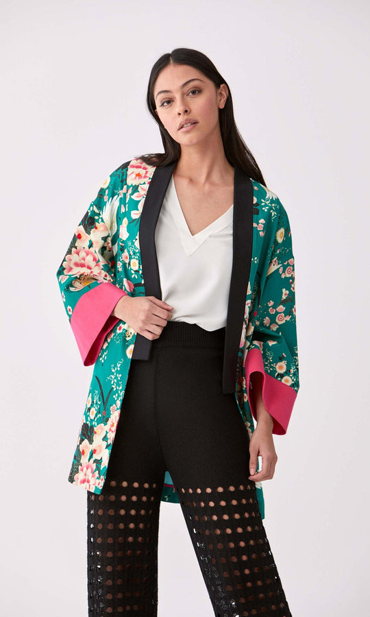 Roman Teal Blossom Kimono Coat. 3