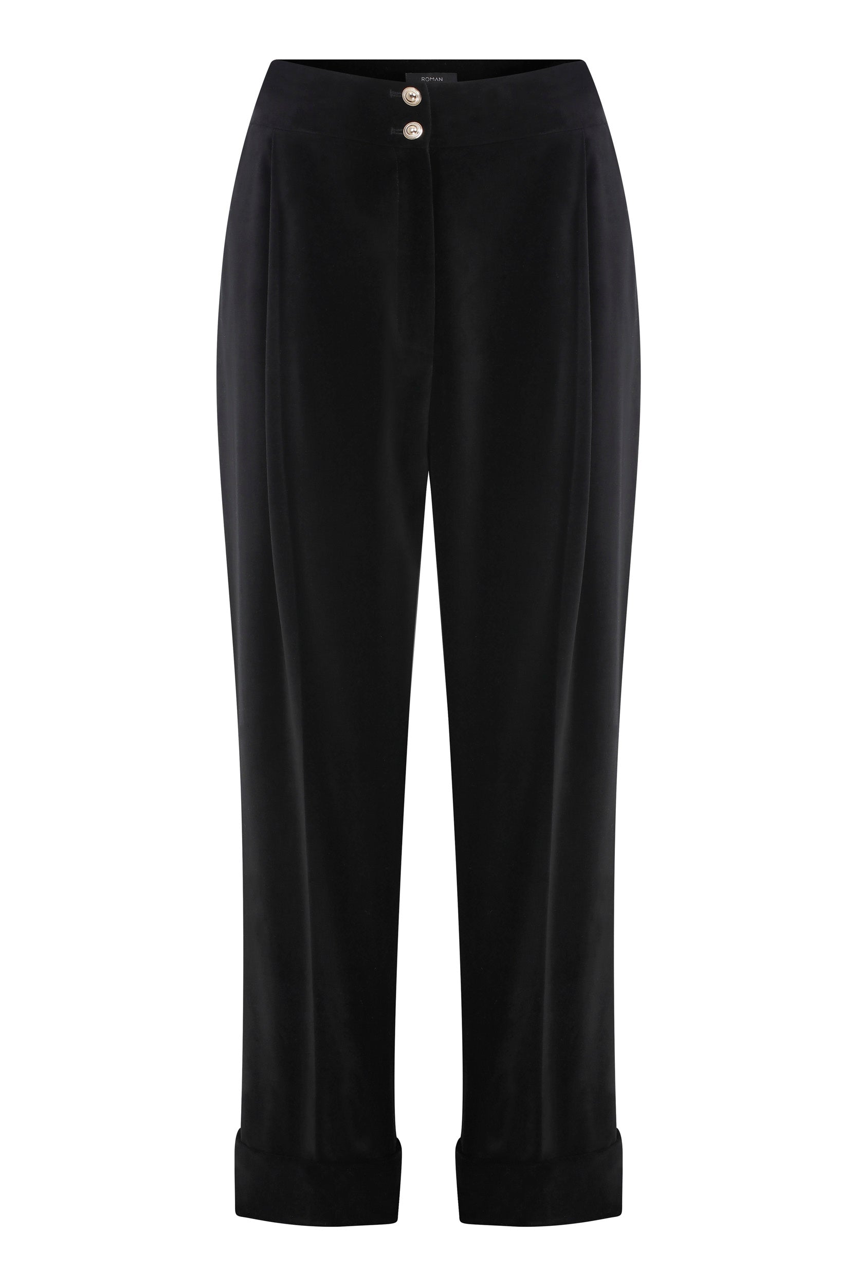 Roman Velvet Double Leg Black Trousers. 2