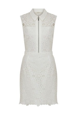 Roman Embroidered Sleeveless Mini White Sheath Dress. 1