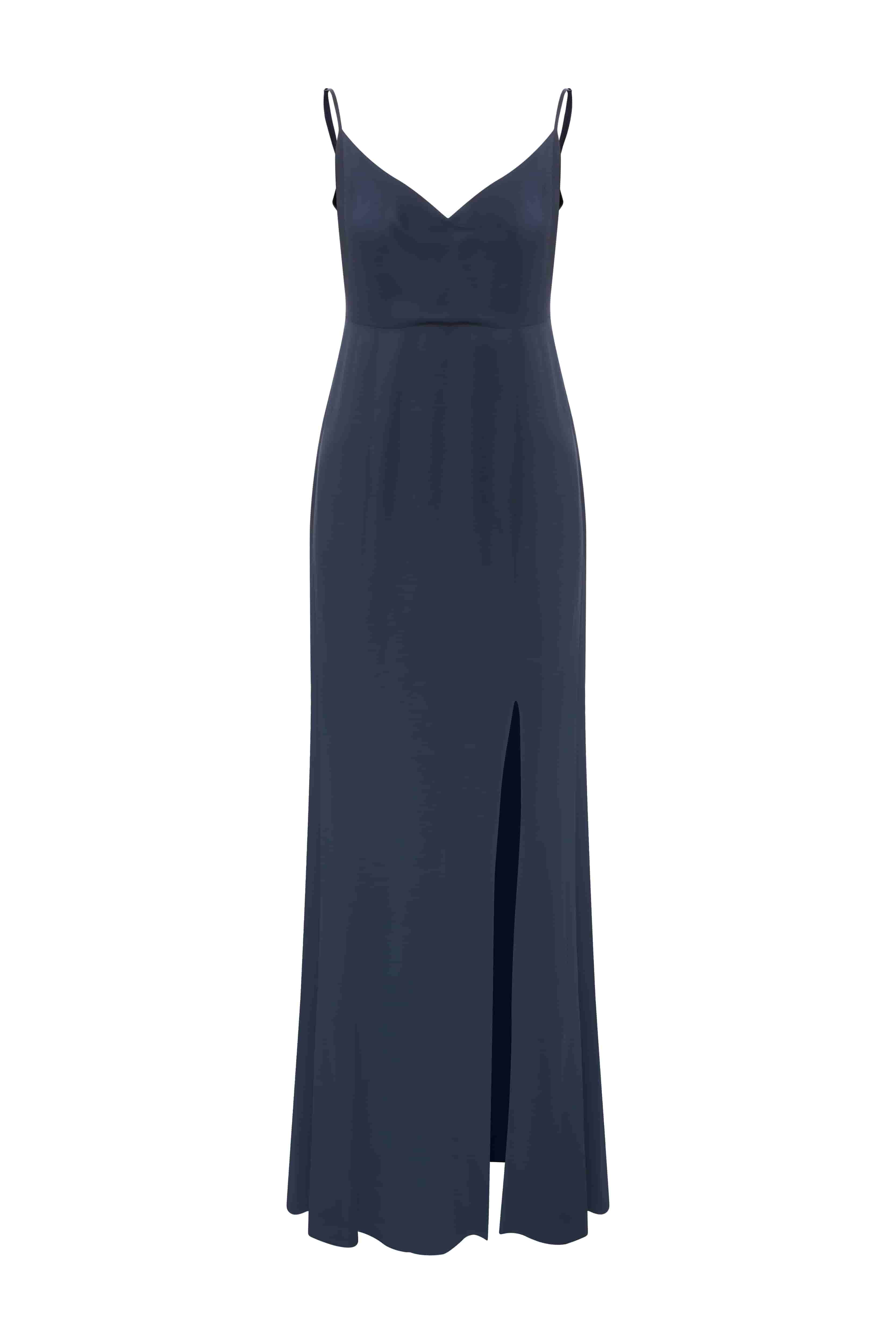 Navy Blue Evening Dress With Slits