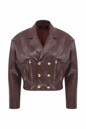 Roman Brown Leather Jacket With Gold Button. 1
