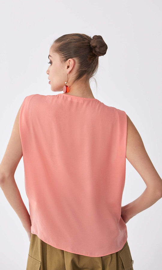 Roman Sleeveless Draped Panel Blouse. 2