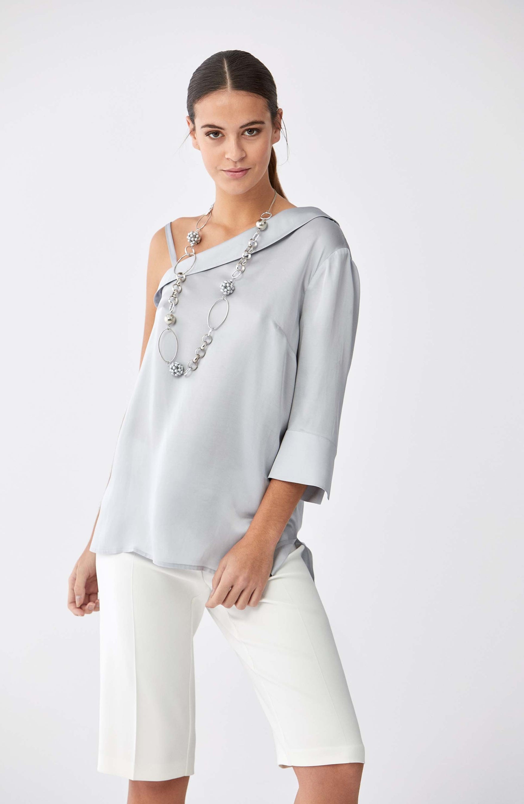 Roman Asymmetric Ice BLUE Blouse. 2