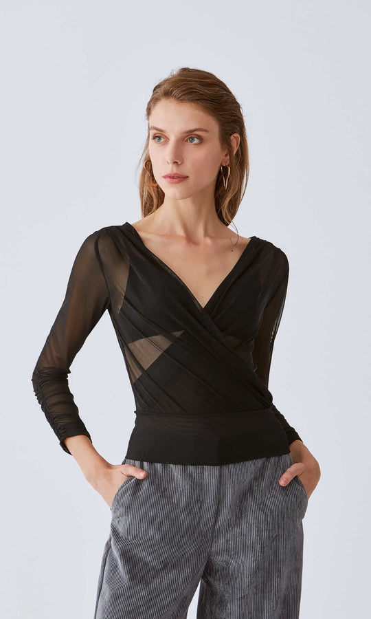 Roman Sheer Black Wrap Top. 2