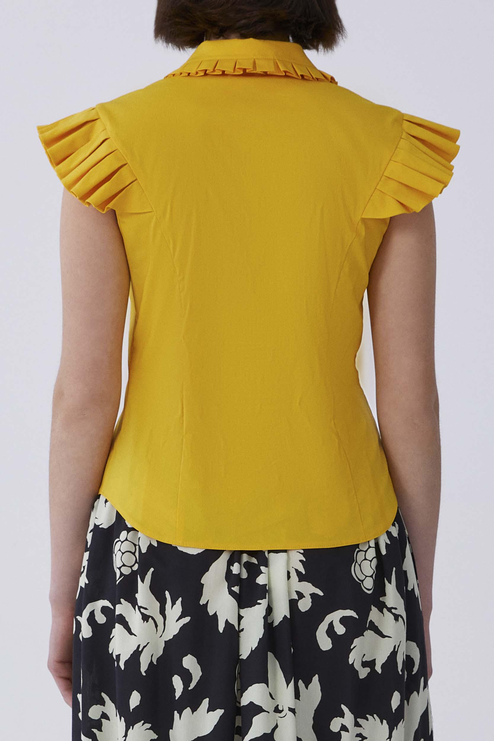 Pleated Sleeve Yellow Shirt