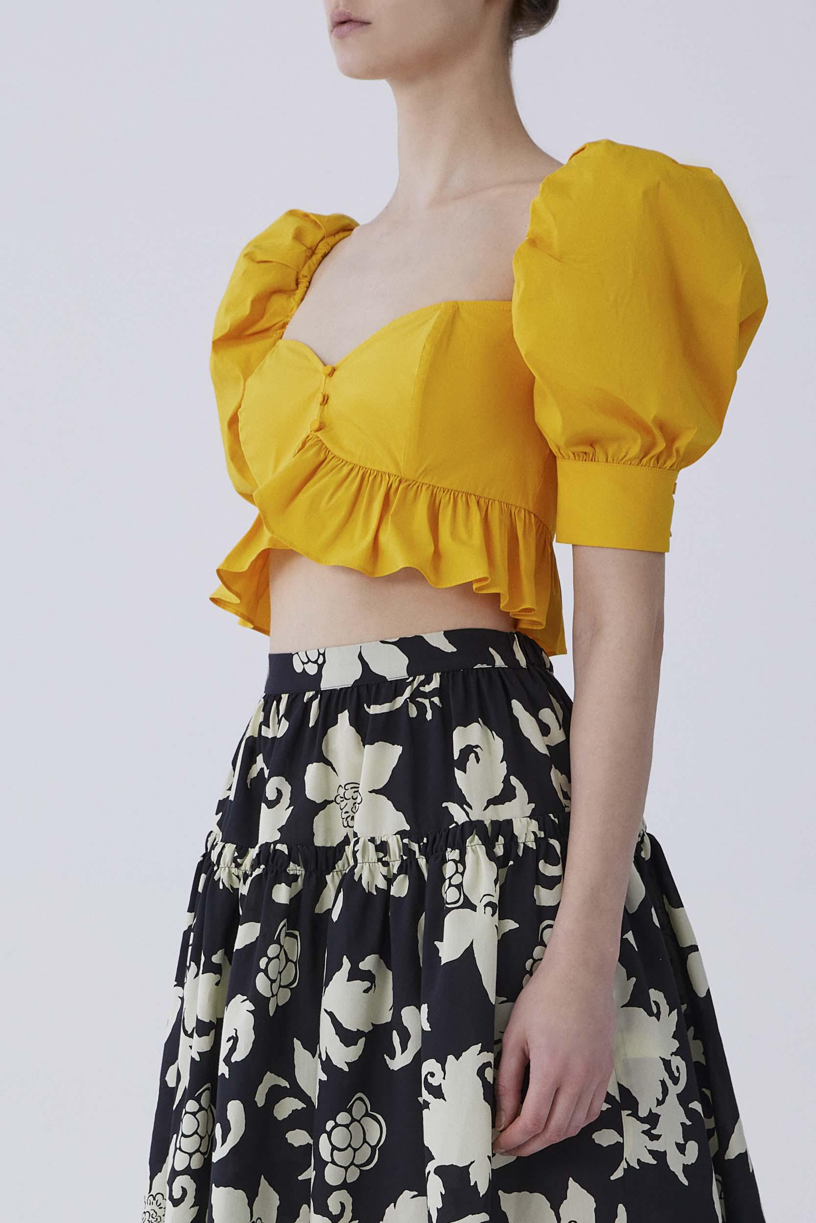 Puffy Sleeves Yellow Crop Top