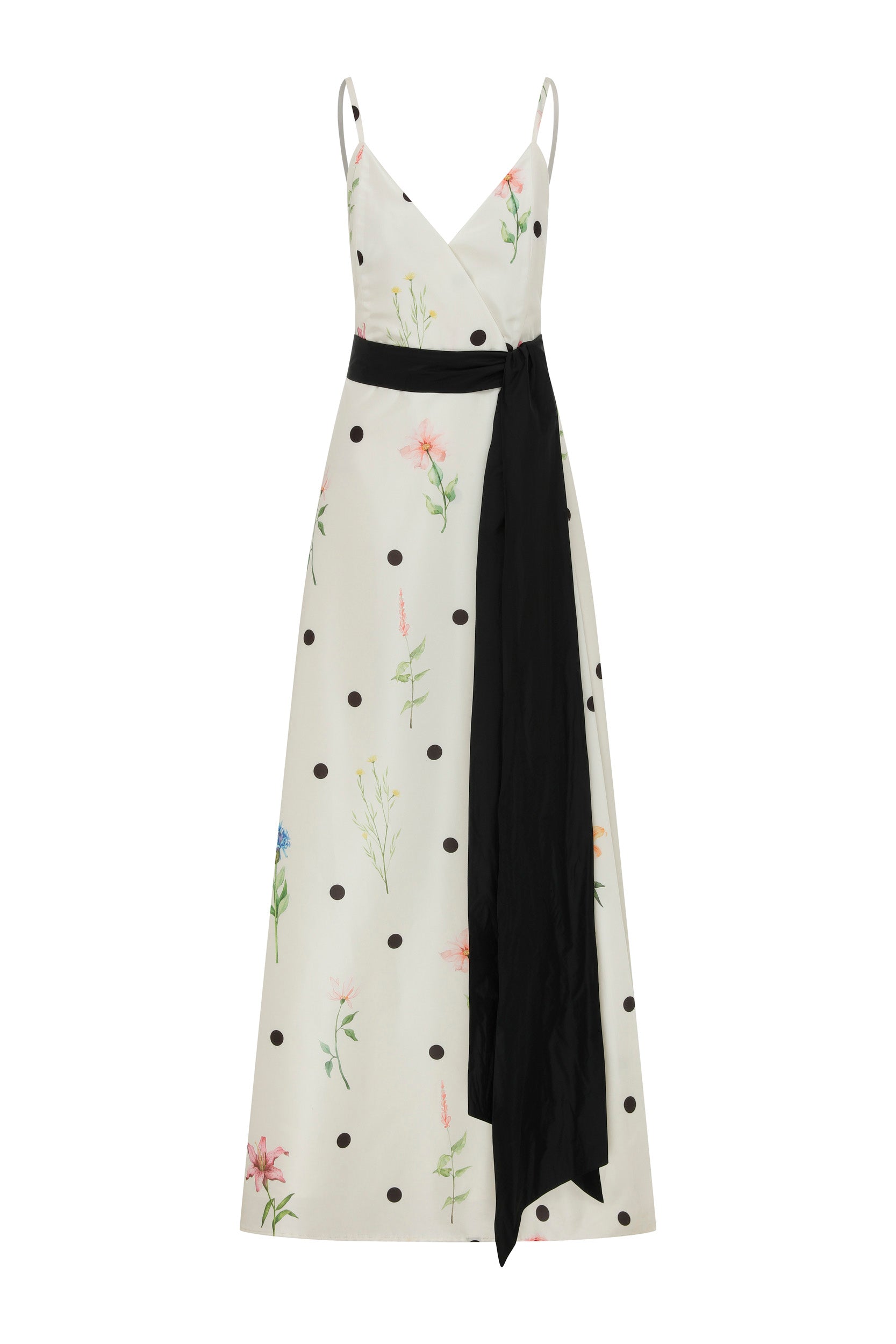 Roman Floral Print Maxi Evening Dress With a Black Bow. 2