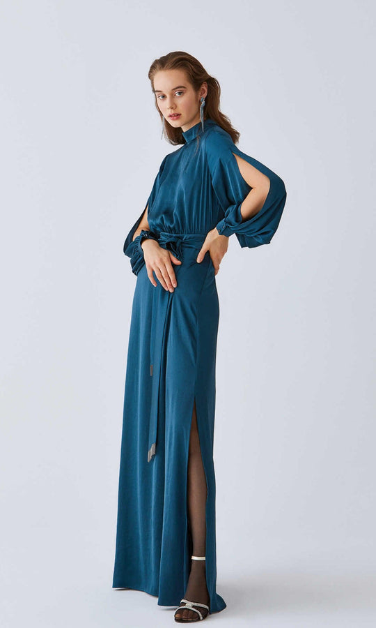 Roman Slit Sleeve Cobalt Gown. 1