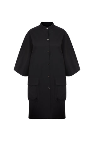 Roman Snap Closure Black Women's Trench Coat. 1