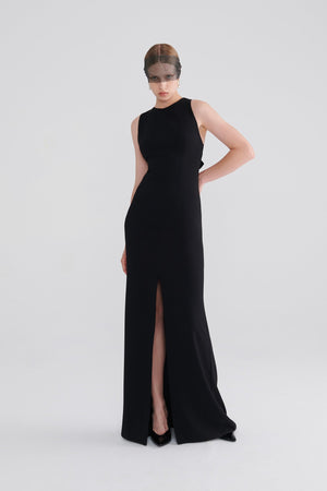 Roman Elegant Backless Black Evening Gown. 1