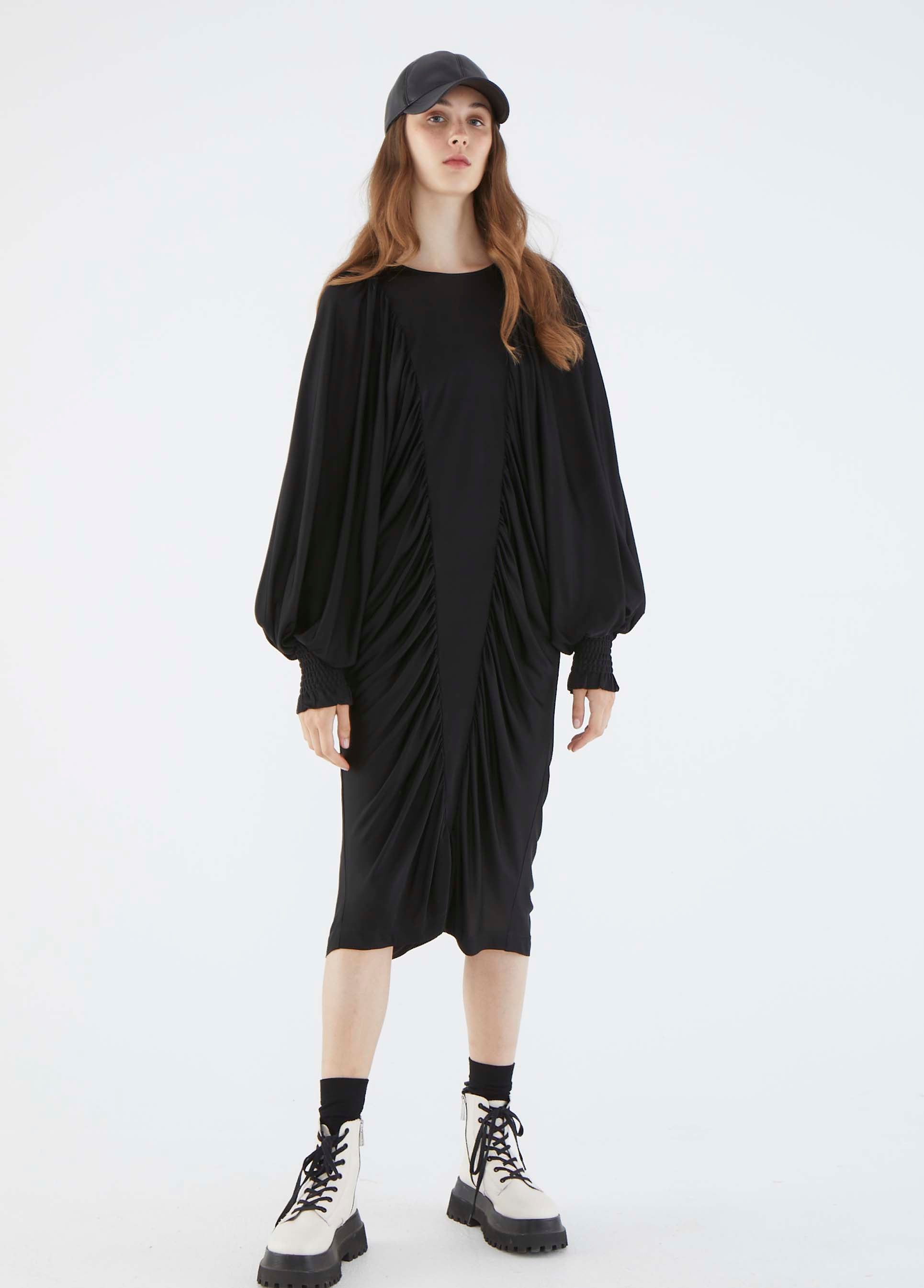 Roman Ruched Maxi Black Dress. 2