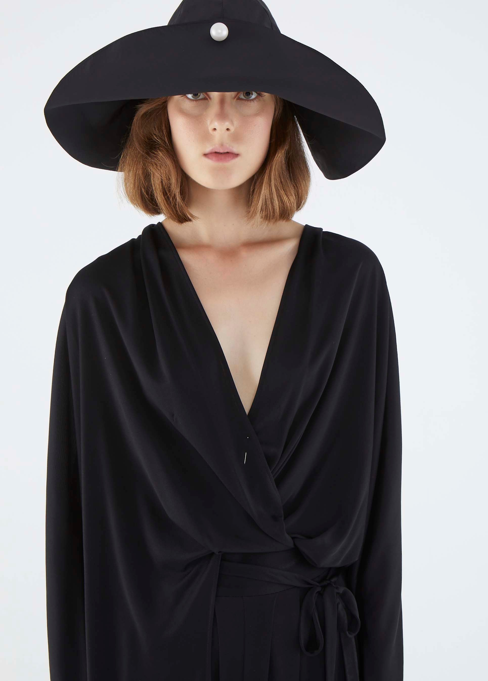 Roman Black Wrap Blouse. 2