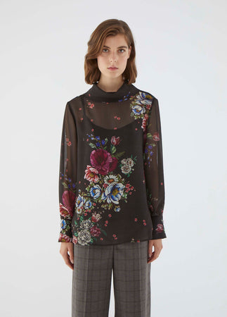 Roman Semi Sheer Roses Blouse. 1