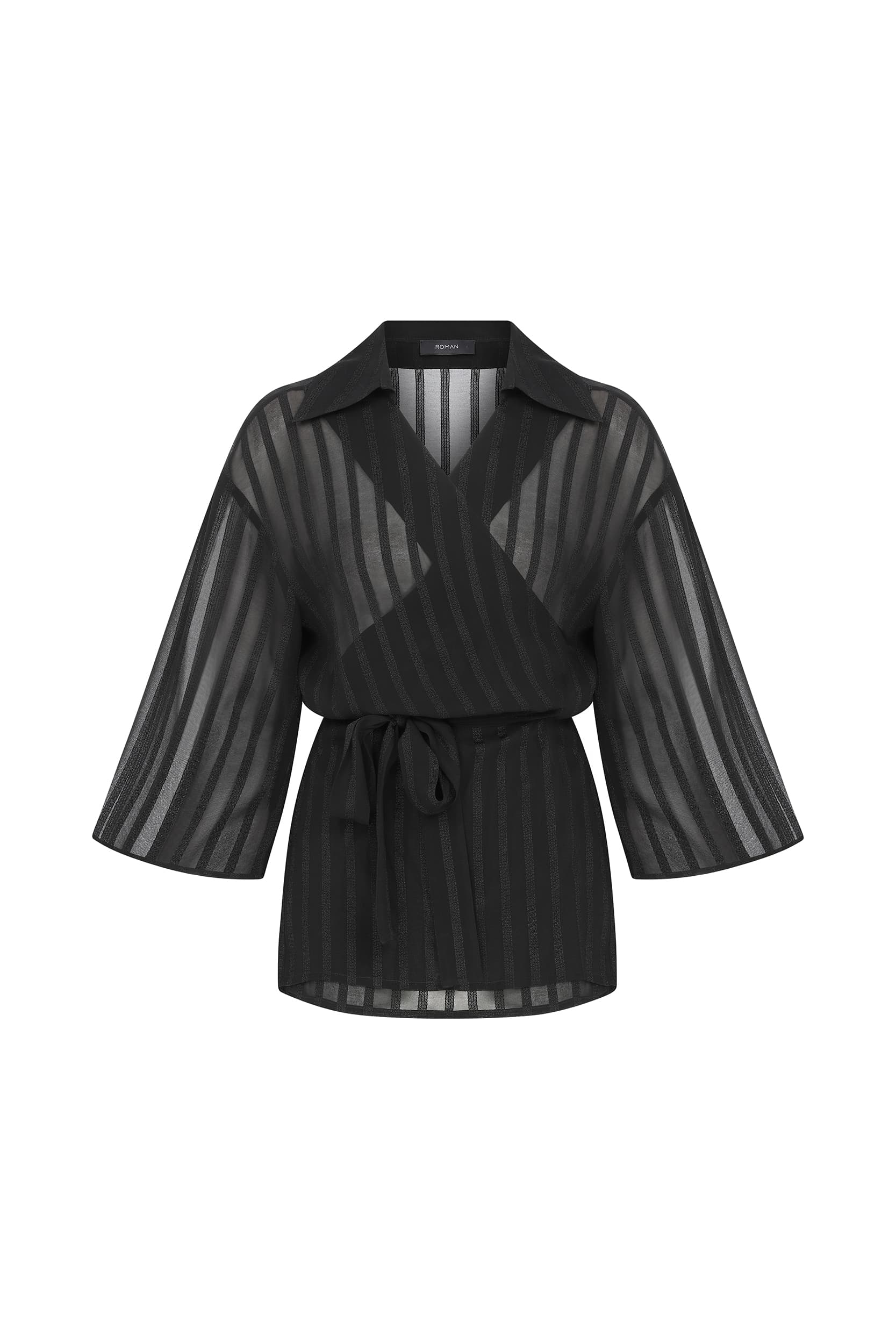 Roman Kimono Sheer Black Women's Shirt. 2