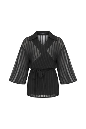 Roman Kimono Sheer Black Women's Shirt. 1