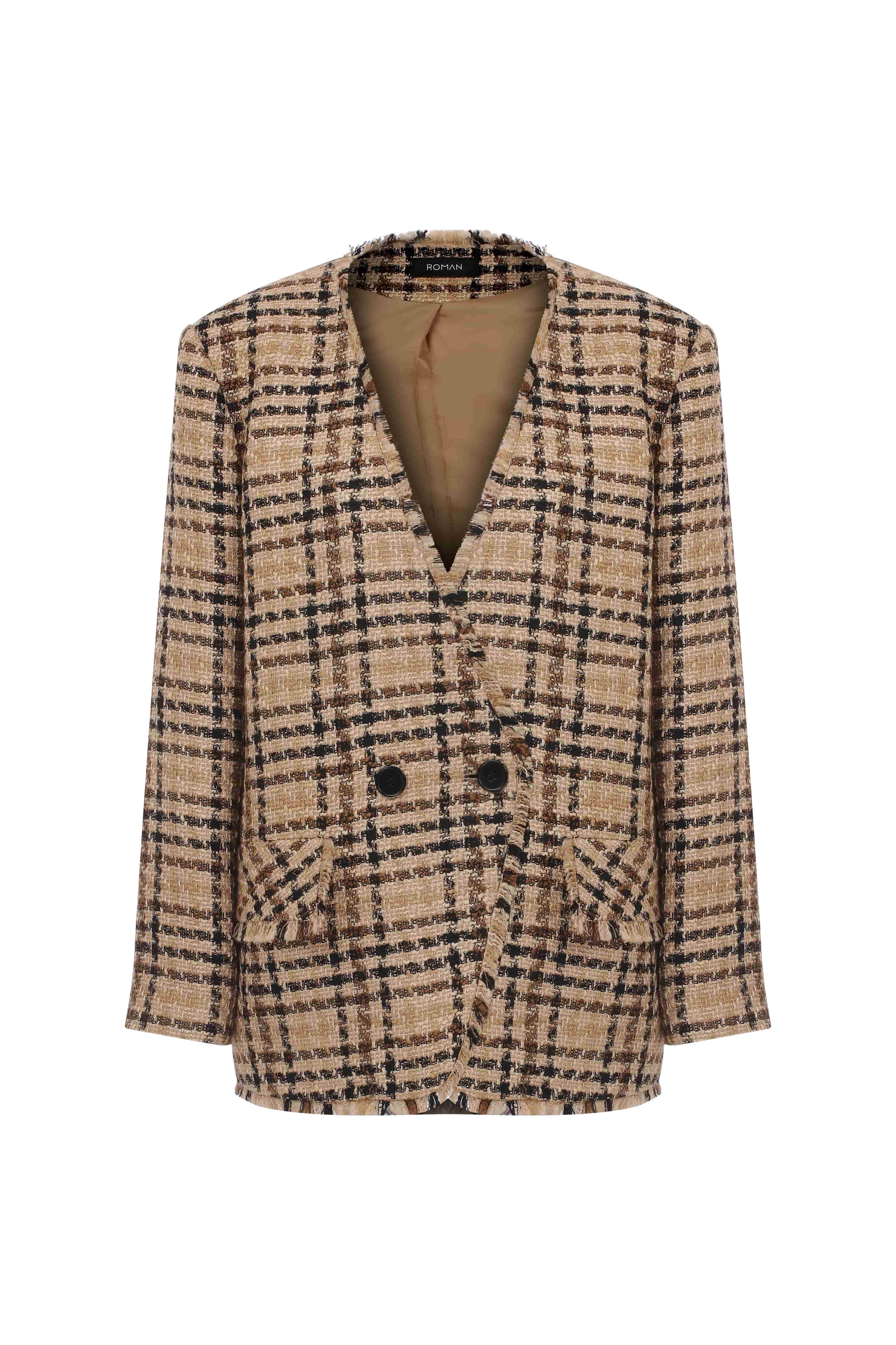 Roman Plaid Tweed Double Breasted Women's Jacket. 2