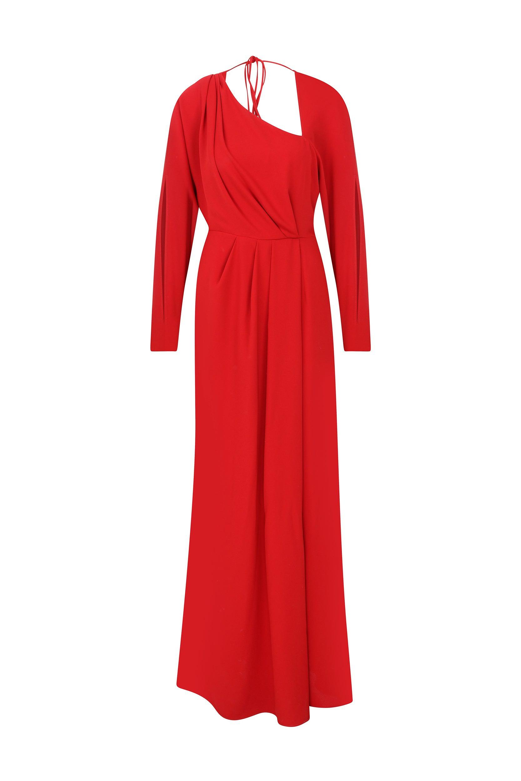 Roman Red Full Sleeve Evening Dress. 2