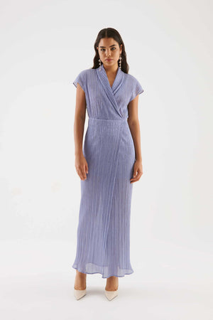 Roman Slit Detailed Blue Robe Evening Dress. 1