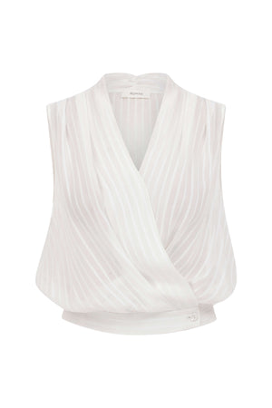 Roman Sheer Striped Double Breasted White Blouse. 1