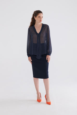 Semi-sheer blouse with tie detail · Black · Shirts