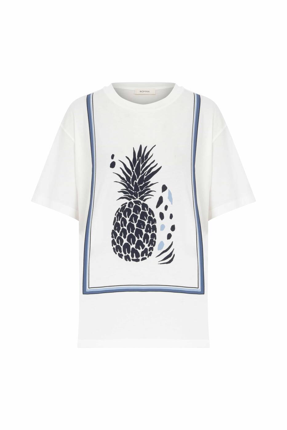 Roman White Pineapple Print Women's T-shirt. 2