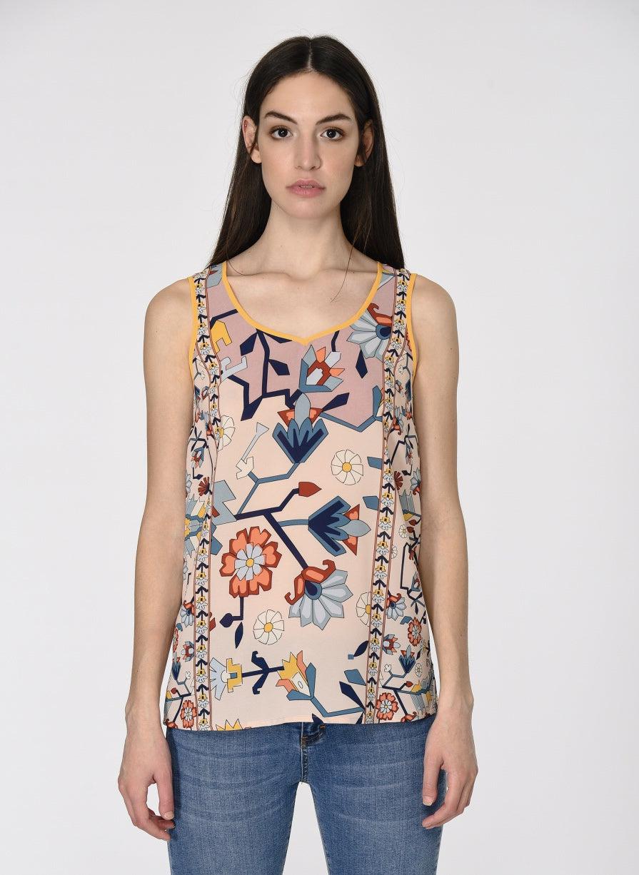 Roman Greco Floral Sleeveless Top. 1