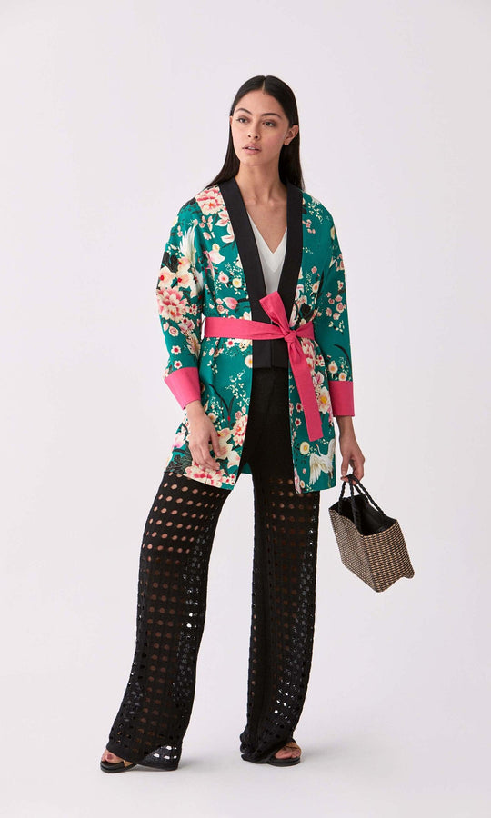 Roman Teal Blossom Kimono Coat. 1