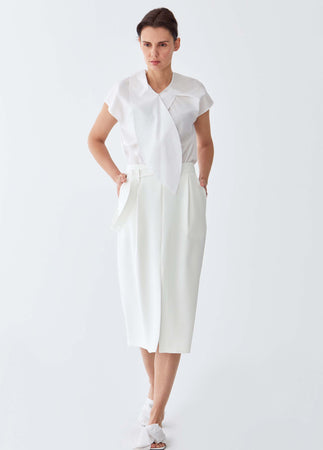 Roman Classic Cream Waist-Detailed Skirt. 1