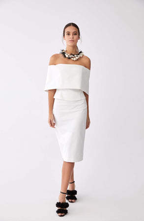 Roman White Tapered Tea Length Skirt. 1