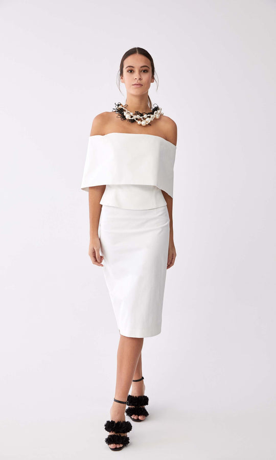 Roman White Tapered Tea Length Skirt. 1