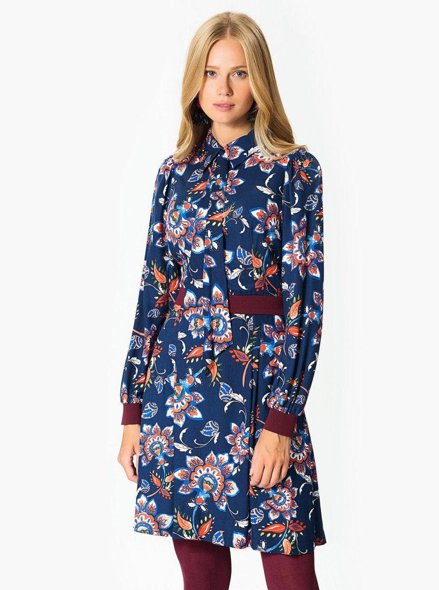 Roman Floral Lantern Sleeve Minidress. 1