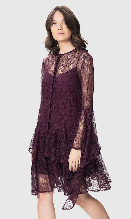 Roman Burgundy Lace Flare Sleeve Tunic. 4