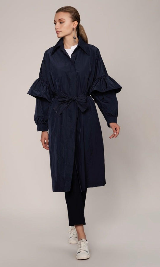 Roman Ruffle Sleeve Trench Coat. 1