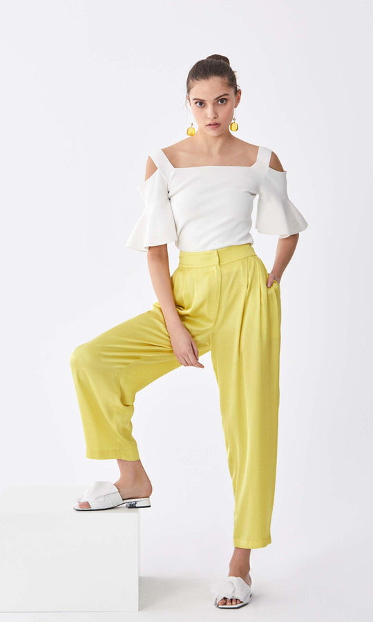 Roman Yellow Pleat Cocoon Pant. 1