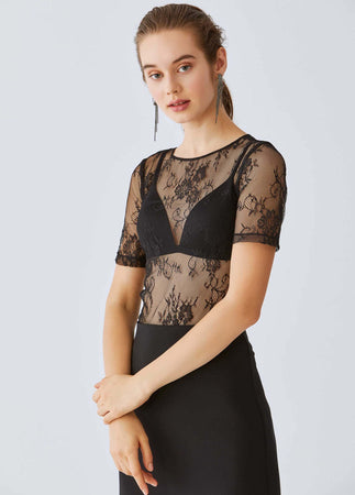 Roman Bateau Sheer Lace Top. 1