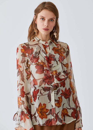 Roman Floral Print Mockneck Blouse. 1