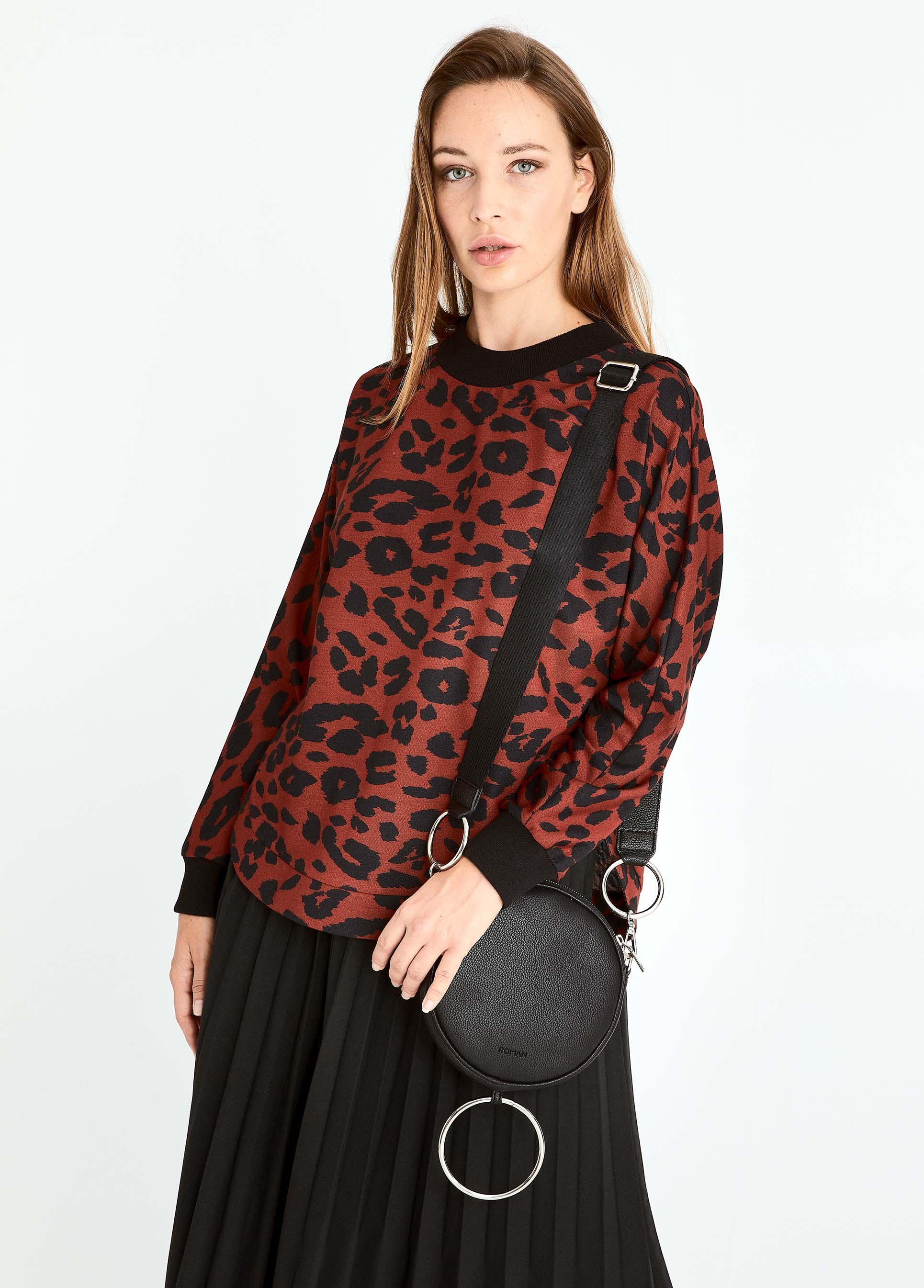 Roman Leopard Print Ribbed Trim Sweater. 1