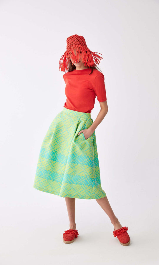 Roman Lime Checked Tea Skirt. 1