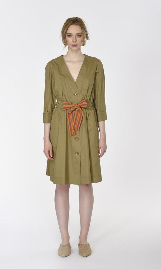 Roman Drawstring Belted Trench Dress. 1