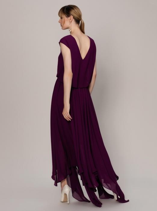 Roman Flowing Purple Cap Sleeve Gown. 2